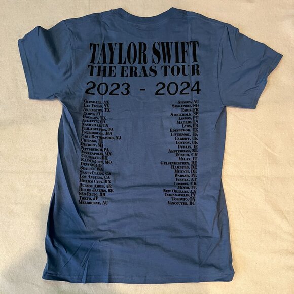 NEW! Taylor Swift The Eras Tour Blue International Dates Official T-Shirt Small - Picture 2 of 3
